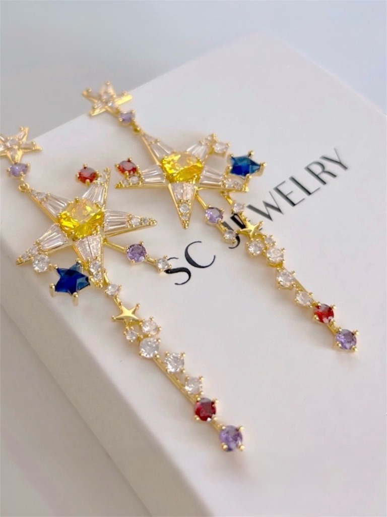 Star Dangle Earrings 925 Sterling Silver 14k Gold Plated Colorful